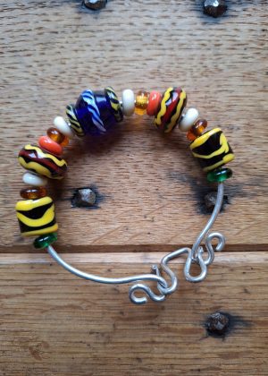 Glass Bead And Silver Bracelet